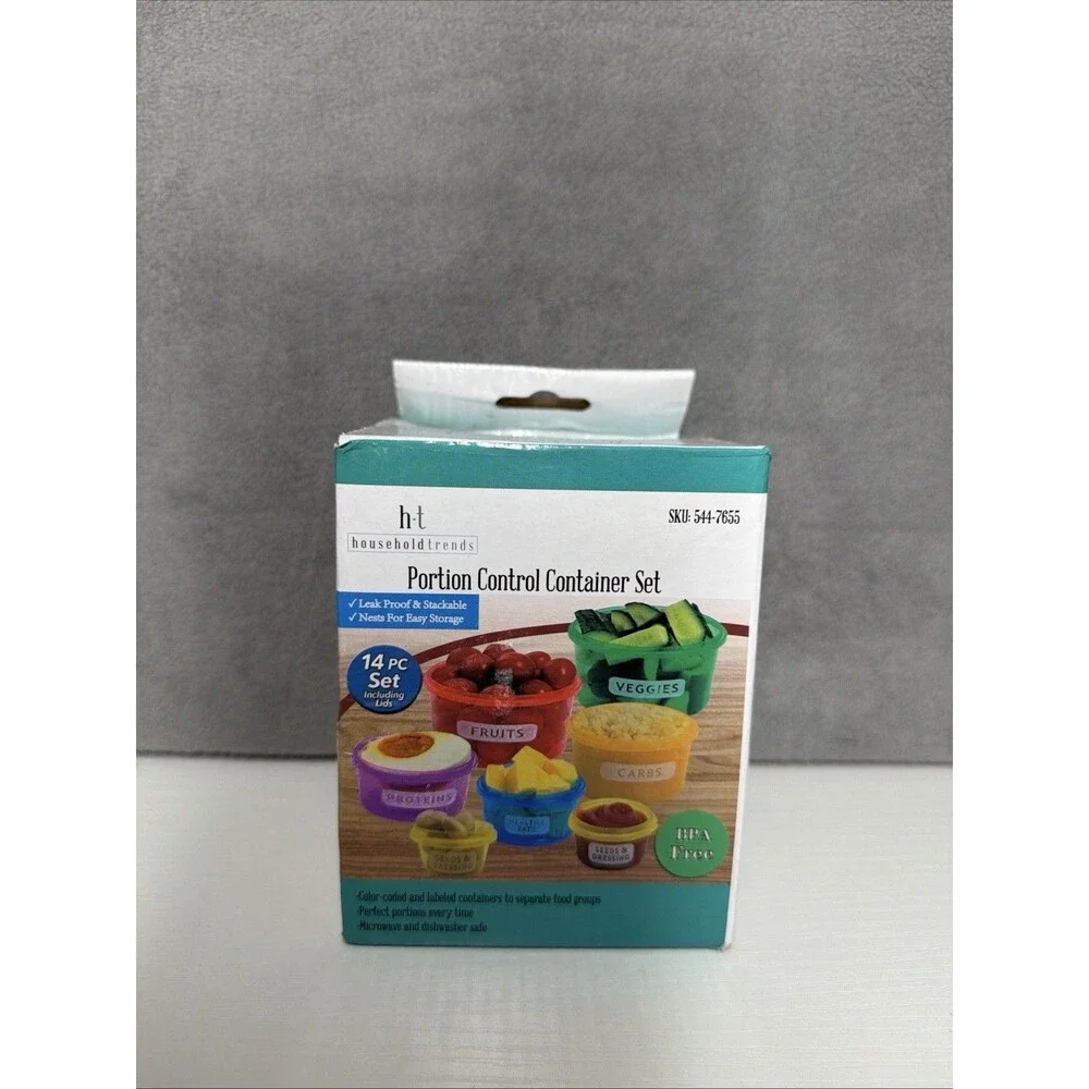 Portion Control  14 Pc Container Set With Lids Color Coded Microwave & Dw Safe